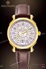 Patek Philippe Geneve Gold Case White Dial Brown leather Replica Watch